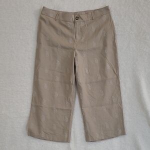 NWOT Calligraphie Dark Tan Linen Blend Cropped Pants with Embroidery Size 16